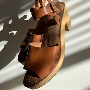 Tan platform wooden sandals